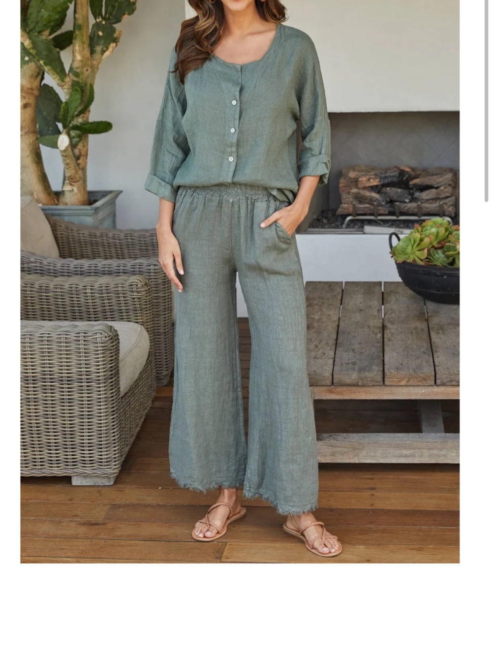 Milio Milano Sage Green Wide-Leg Linen Pants
